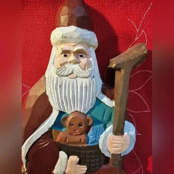 Hand Painted Wood Folk Art Santa Claus Statue - Picture 2 of 6